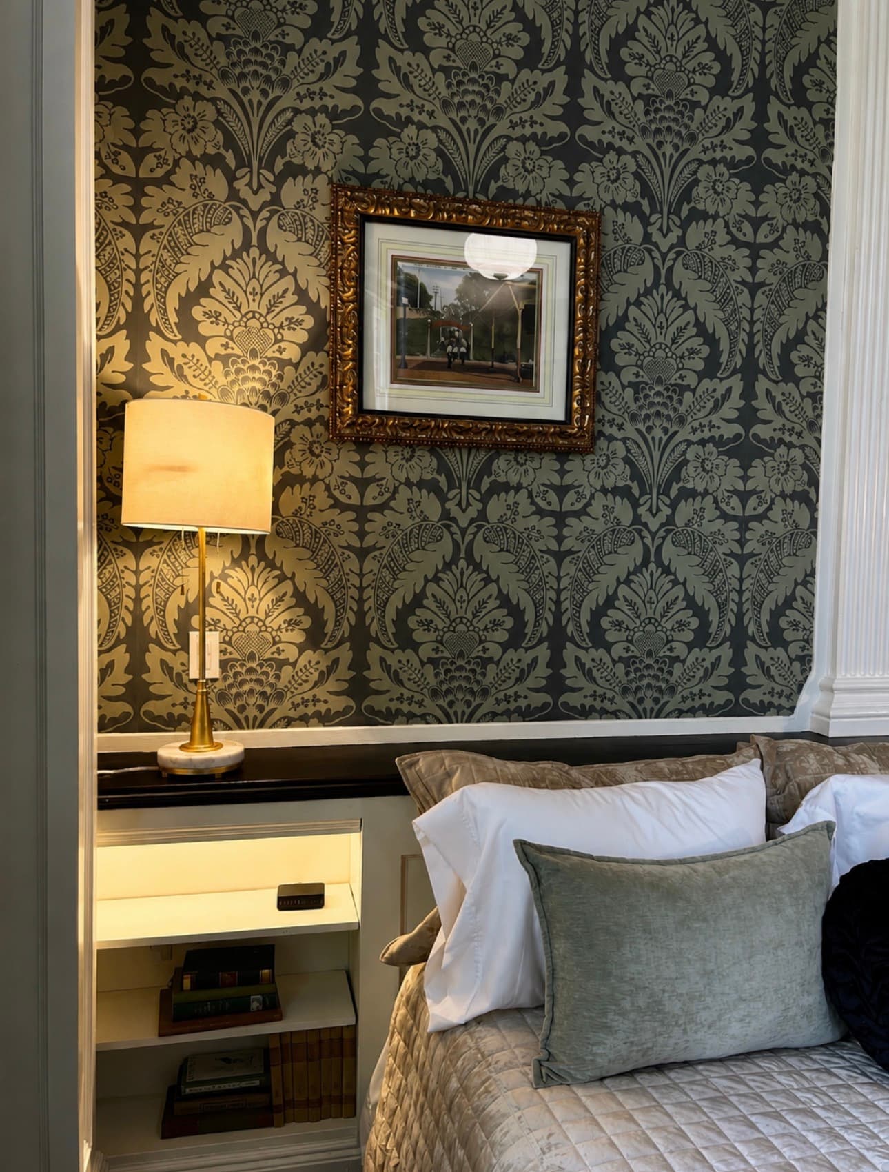 Stacks II hero at The Library Historic Hotel — dramatic black-and-silver queen suite